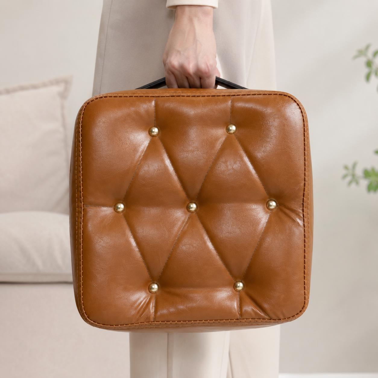 Hocker Fußhocker Sitzhocker Kunstleder Braun 30cm Fußablage Beinstütze Wohnzimmer YaLiva_Decor®