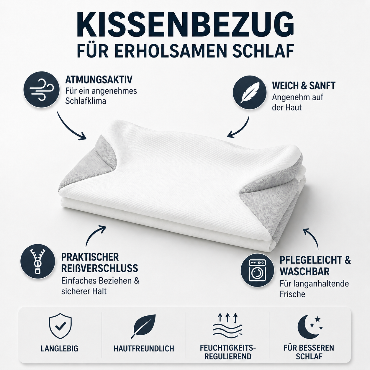 YaLiva_Decor® Ergonomischer Kissenbezug Weiß Grau l Bezug Für Orthopädisches Nackenkissen Ersatzbezug Weich Atmungsaktiv