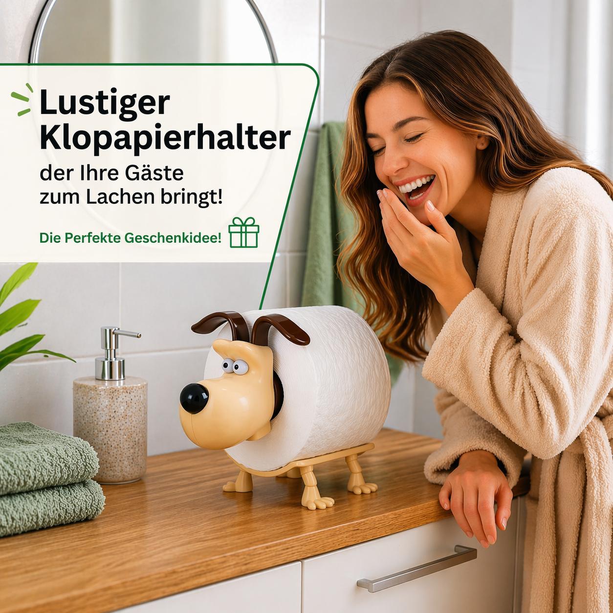 Toilettenpapierhalter Hund Welpe Lustiger WC Rollenhalter Deko Rollenständer für Badezimmer Gäste WC Schwarz
