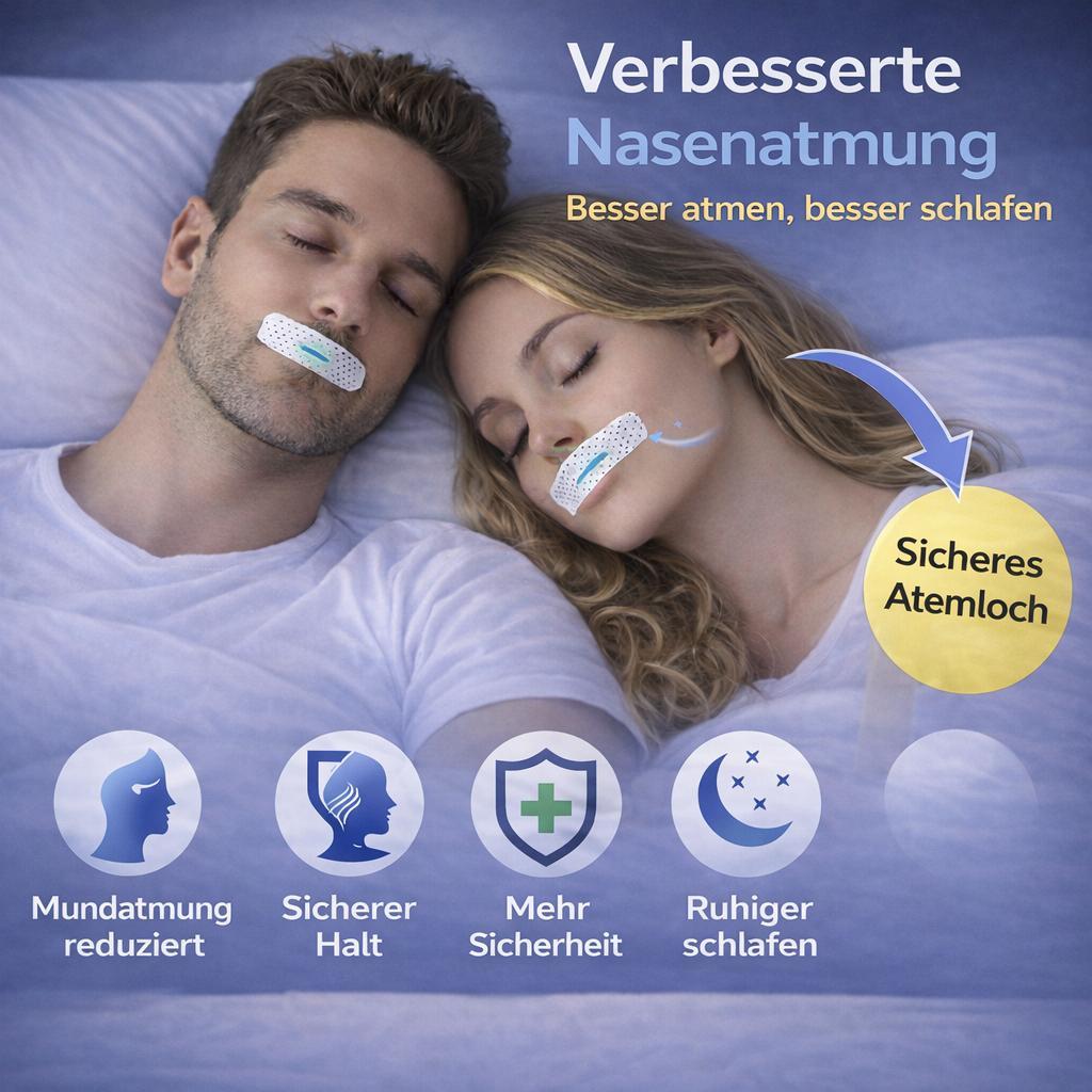 Mundaufkleber Mund-Pflaster 60 Stück Nasenatmung Schlaf Tape Mundkleber Nacht Atem Tape Set für ruhigen Schlaf