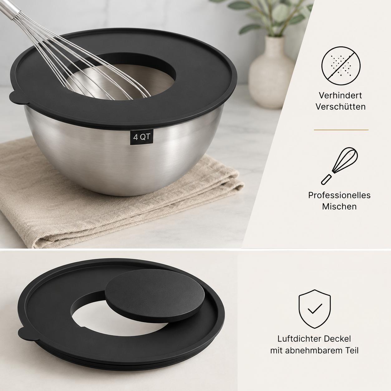 Salatschüssel Set 5 Stück Edelstahl Schüssel mit Deckel 19 Teilig Rührschüsseln Set Küchenschüsseln Schüsseln mit Zubehör YaLiva_Decor®