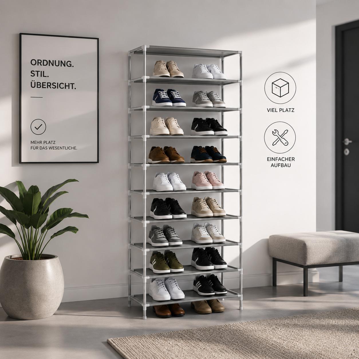 Schuhregal Schuhschrank Schuhständer 55x27x155cm Metall Höhenverstellbar bis 35 Paar Schuhe Aufbewahrungssystem YaLiva_Decor®