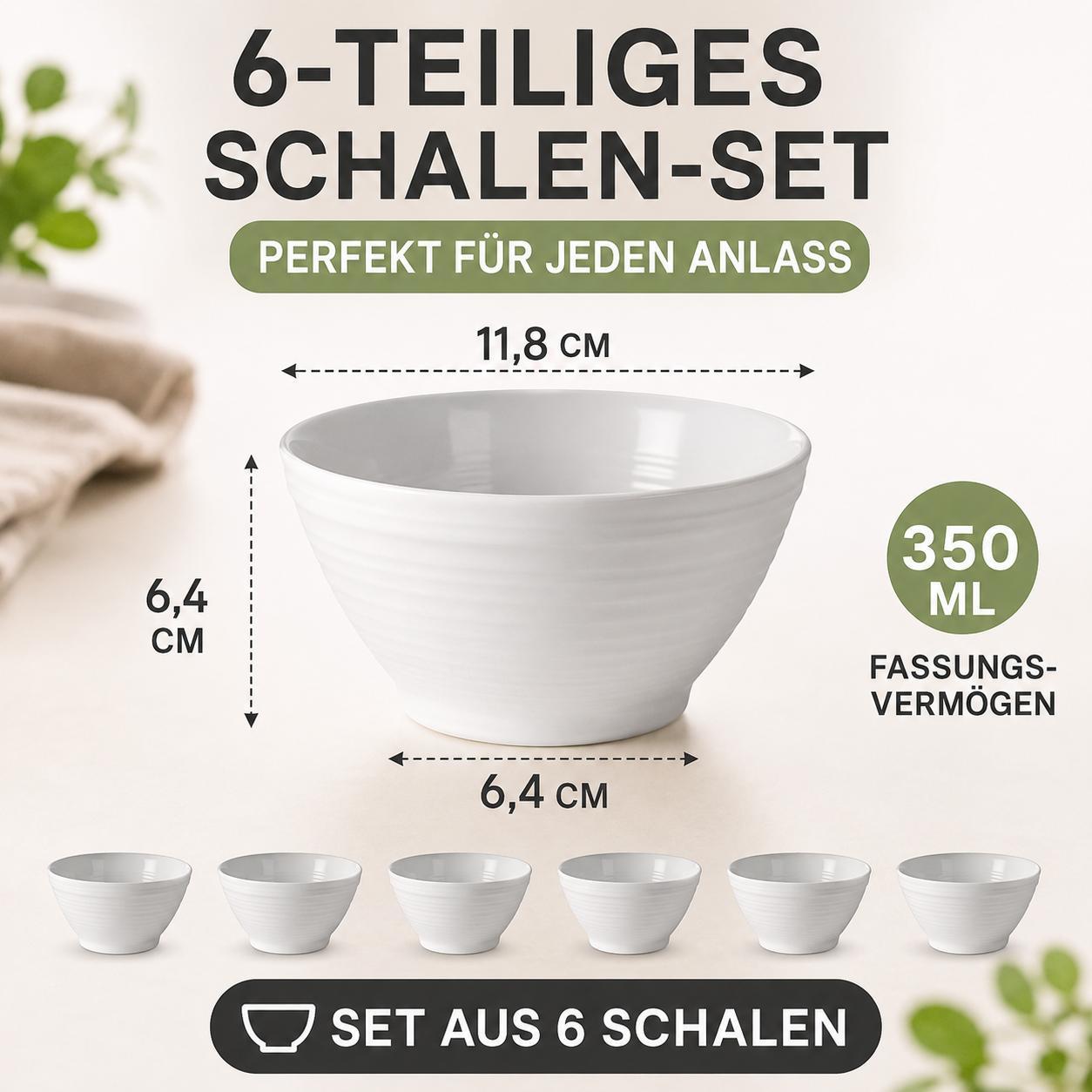 Schüssel Set 6 Stück Keramik Schüsseln 350 ml Schalen Dessertschalen 6er Set Müslischalen Suppenschalen Obstschalen Geschirr Set YaLiva_Decor®