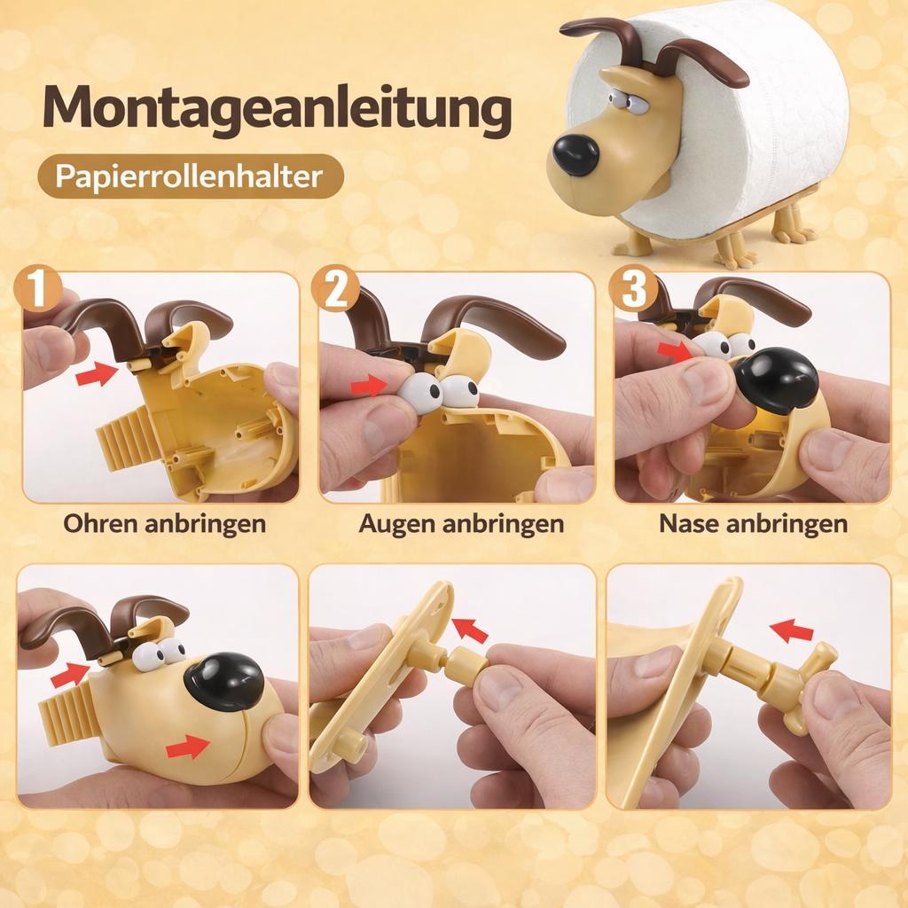 Toilettenpapierhalter Hund Welpe Lustiger WC Rollenhalter Deko Rollenständer für Badezimmer Gäste WC Schwarz