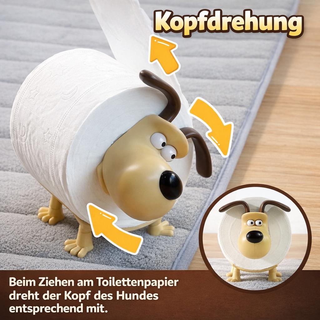 Toilettenpapierhalter Hund Welpe Lustiger WC Rollenhalter Deko Rollenständer für Badezimmer Gäste WC Schwarz