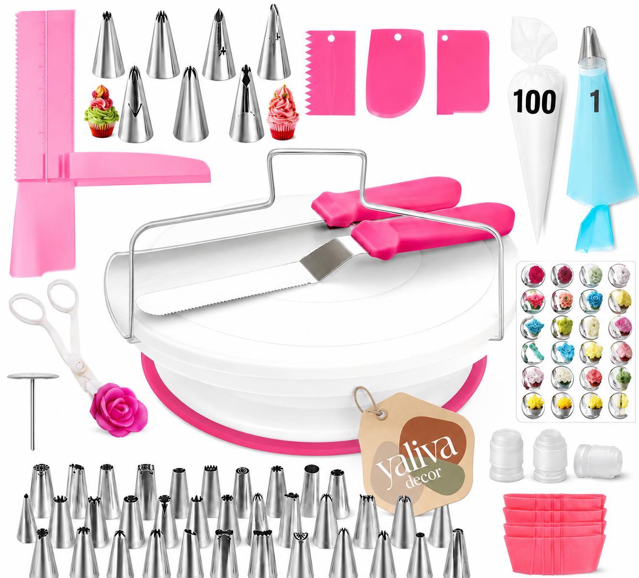 Kuchen Backset 200 Teilig Kuchenwerkzeug Set Tortenplatte Drehbar Spritzbeutel Kuchenplatte Set Kuchenzubehör Torten Backset Teigschaber YaLiva_Decor®