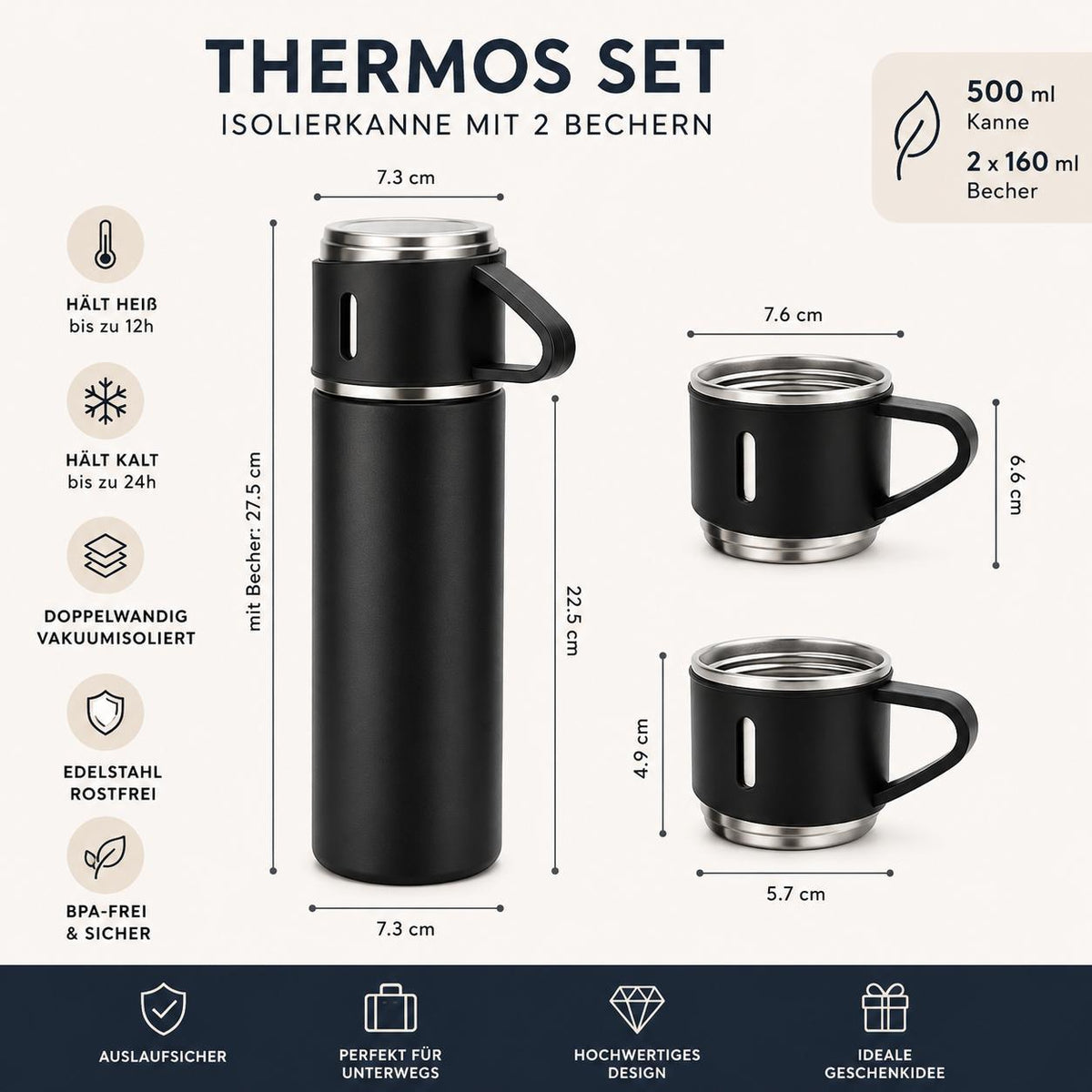 Thermosflasche Set mit Becher Thermoskanne Thermosbecher Isolierflasch – YaLiva Decor