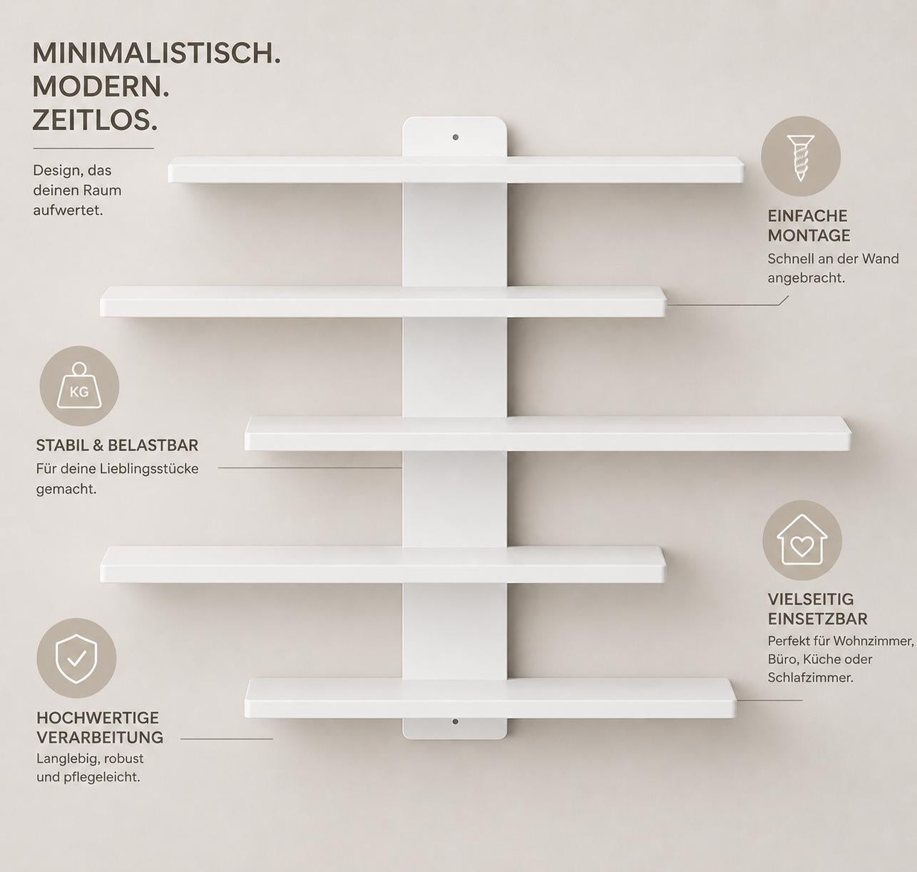 Wandregal Hängeregal Scheberegal Holz 5 Stöckig Regal 37cm für Kinderzimmer Schlafzimmer Deko Kleinigkeiten YaLiva_Decor®