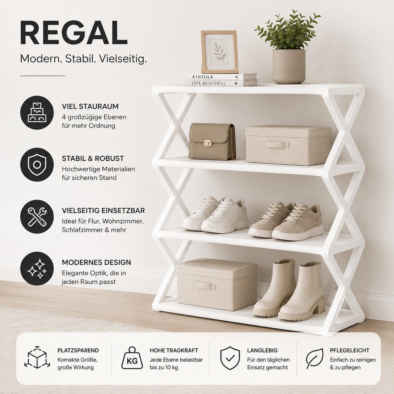Bücherregal Schuhregal Wohnzimmerregal Aufbewahrungsregal Kleiderregal Schuhschrank 50x42cm Standregal Kinderregal YaLiva_Decor®