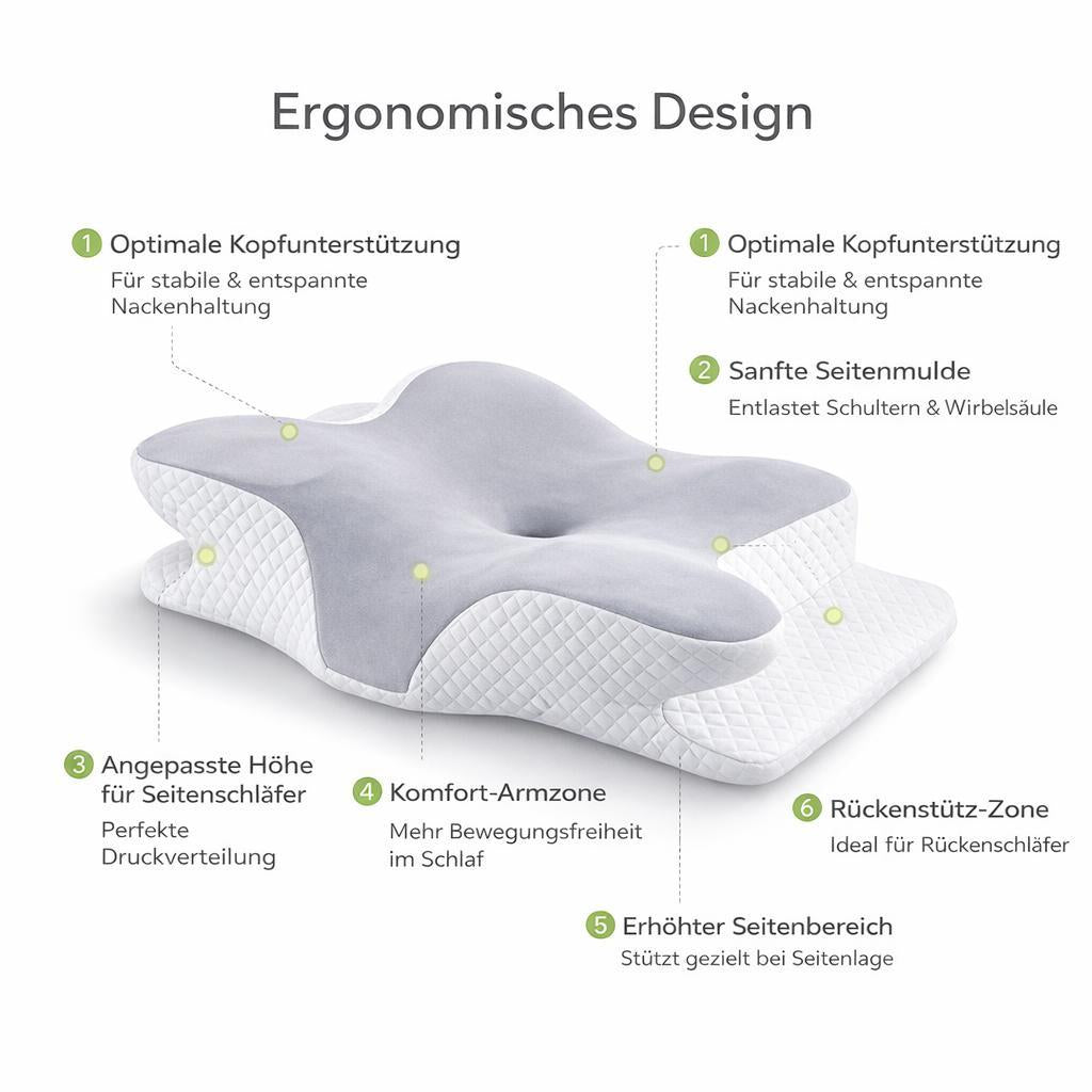 Ergonomisches Nackenkissen Memory Foam l Orthopädisches Kissen gegen Nacken- & Rückenschmerzen Schlaf- Relaxkissen Kopfkissen gegen YaLiva_Decor®