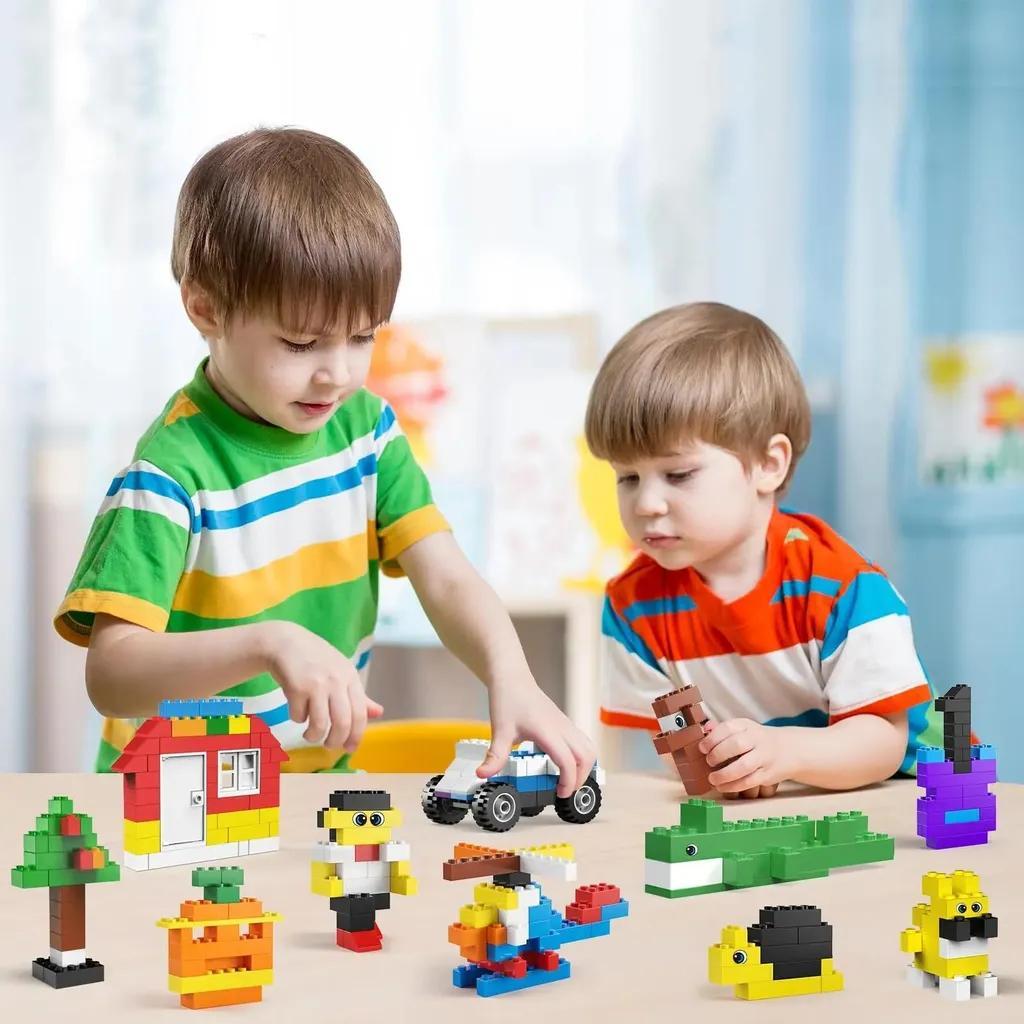 Baustein Set 500 Stück Mix l Bausteine für Kinder Kreatives Bauen Verschiedene Steine Farben Formen Lernspielzeug Bauset