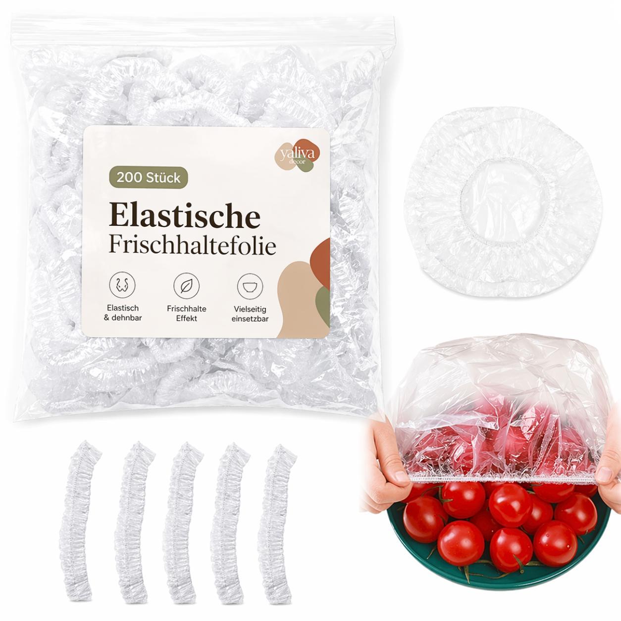 Frischhaltefolie mit Gummizug 200 Stück Elastische Frischhaltefolie Abdeckhauben Duschhauben Stretch Lebensmittel Abdeckung Schüsselabdeckungen