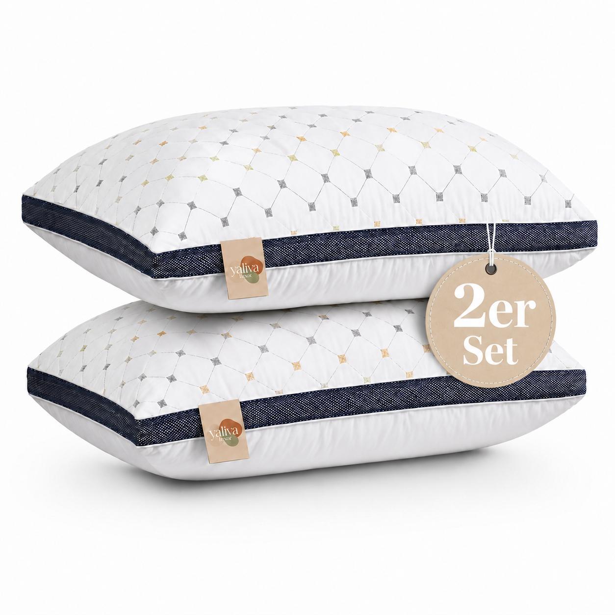 Kopfkissen Set 2 Stück Dreifach Gefüllt Schlafkissen Atmungsaktiv Weiches Kissen 2er Set Komfortkissen Seitenschläfer Bauchschläfer YaLiva_Decor®