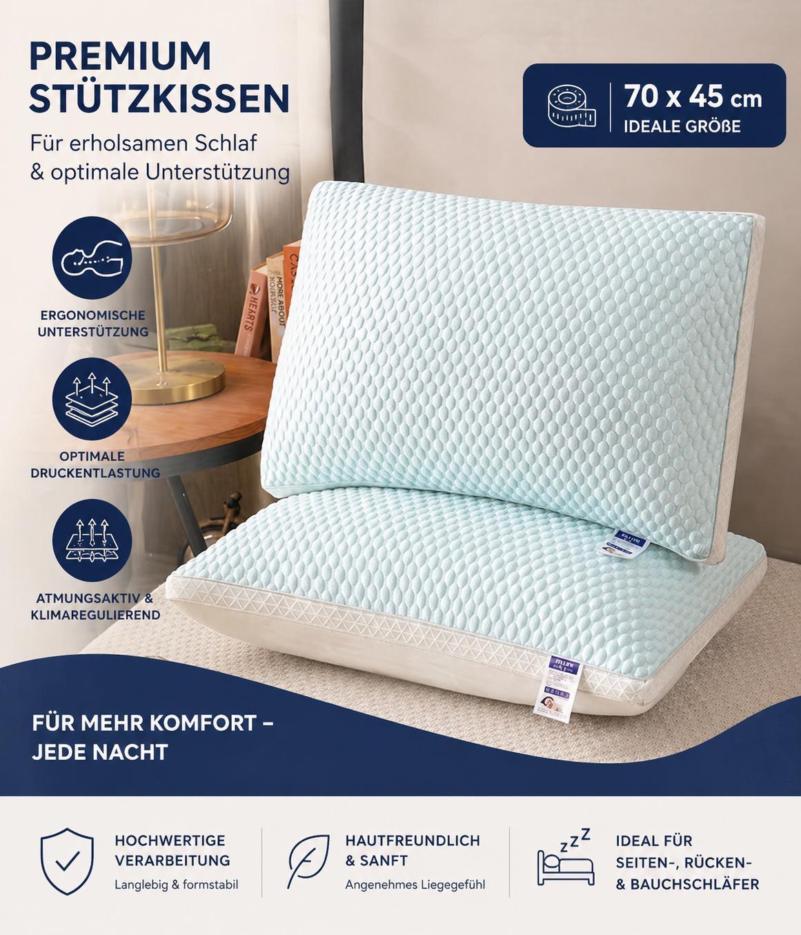 Kühles Kopfkissen Ergonomisch Atmungsaktiv Sommer Kissen Nackenkissen Weich für alle Schlafpositionen Komfort Schlafkissen YaLiva_Decor®