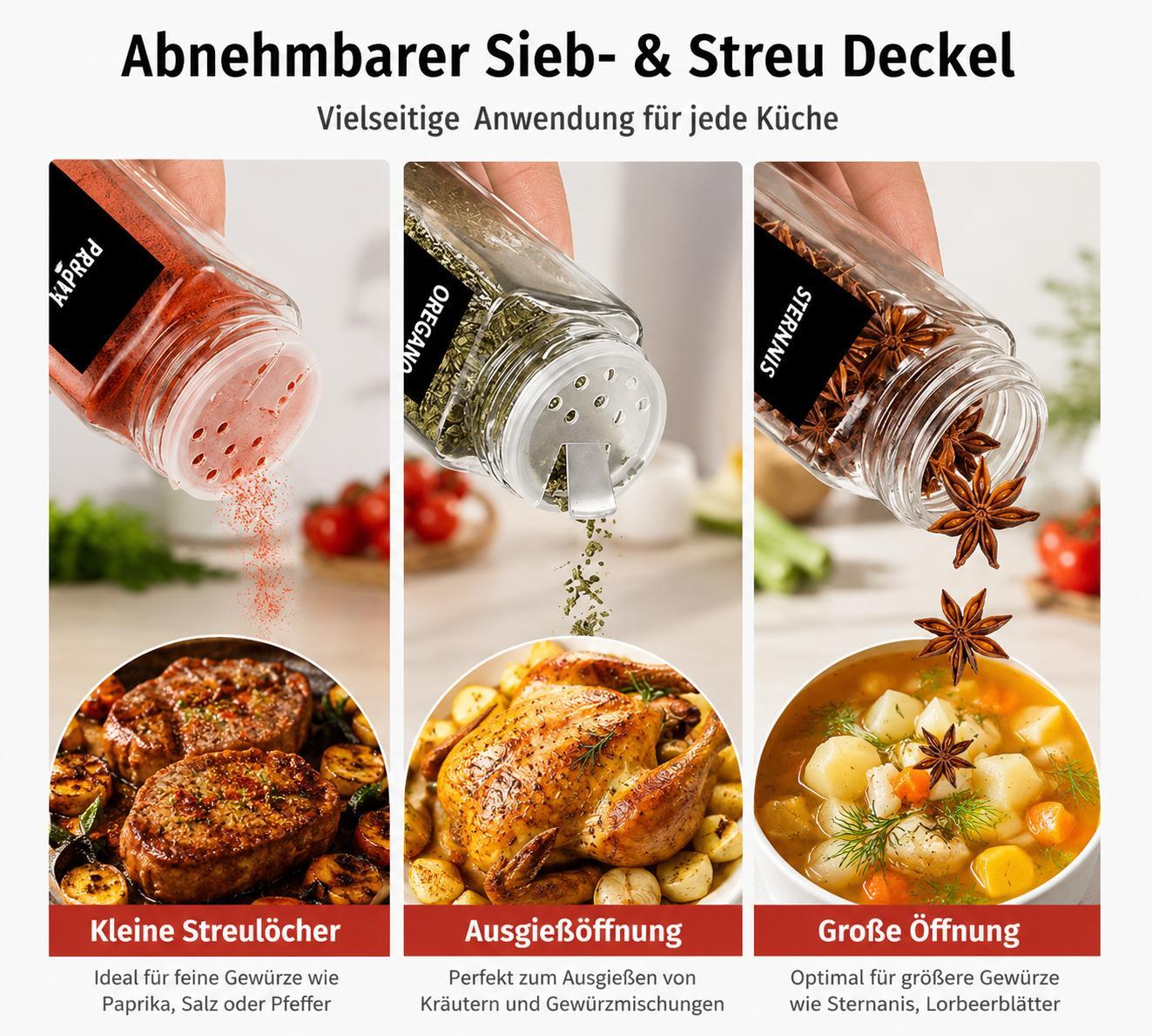 Gewürzgläser Set 12 Stück 120ml mit Deckel Gewürzbehälter Bambus Gewürzstreuer Set mit Aufklebern Marker Trichter Gewürzmühle YaLiva_Decor®