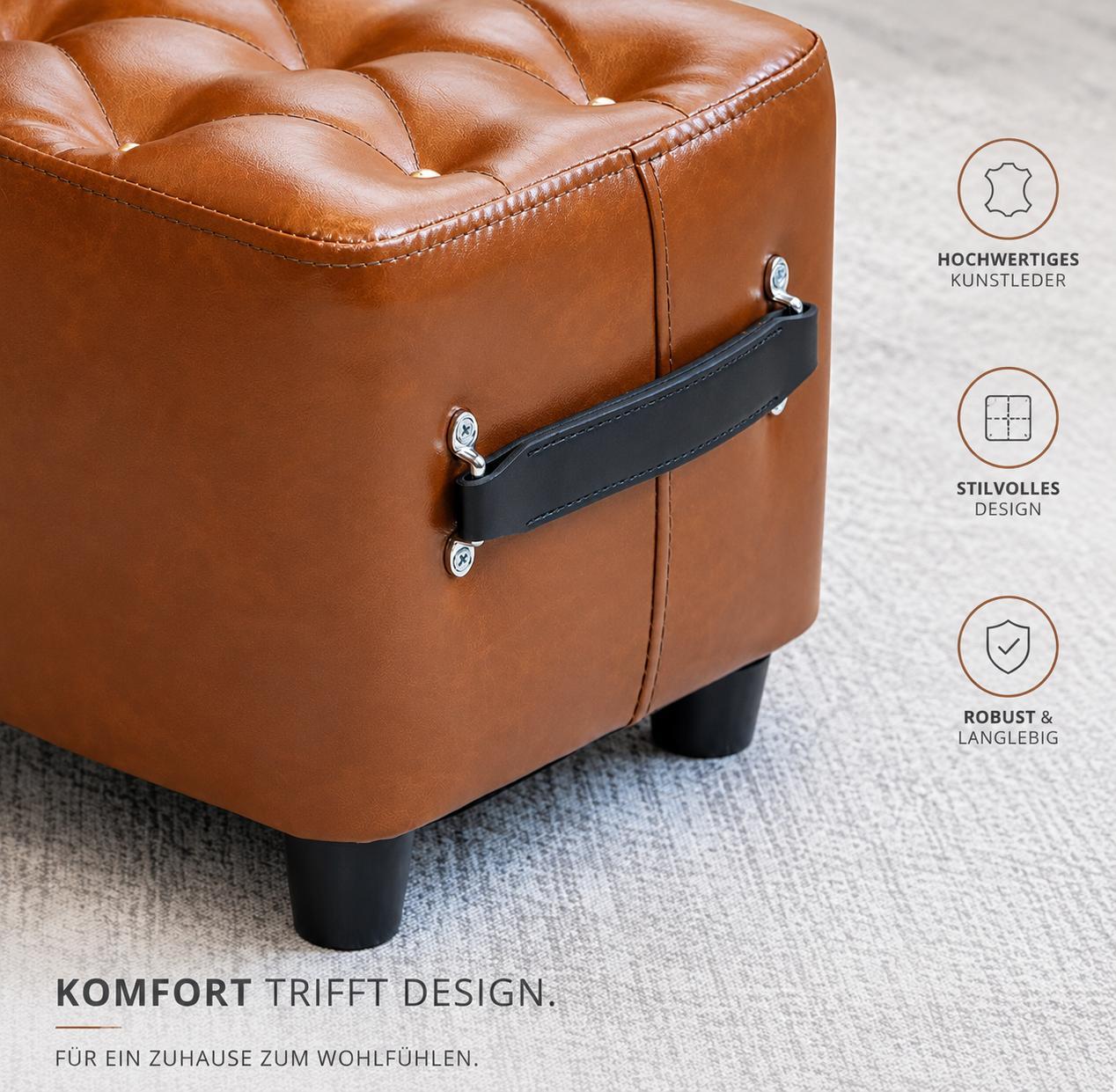 Hocker Fußhocker Sitzhocker Kunstleder Braun 30cm Fußablage Beinstütze Wohnzimmer YaLiva_Decor®