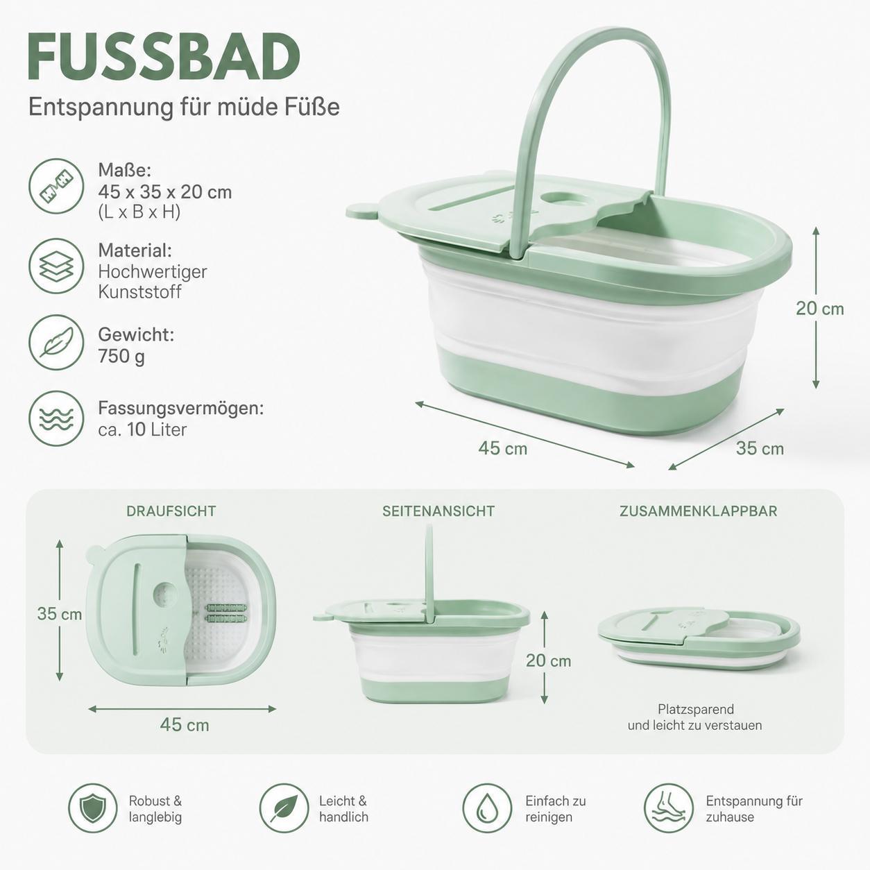 Fußbad Fussbad Fußbadewanne Faltbar Fußwanne Tragbar Wellness Spa Pediküre Fußpflege Fußmassage Fussbadewanne entspannung YaLiva_Decor®