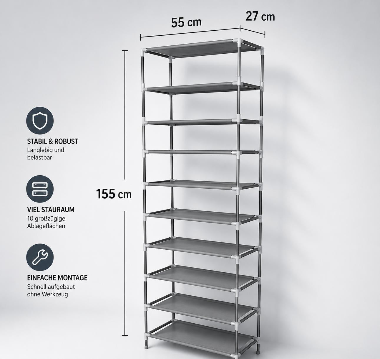 Schuhregal Schuhschrank Schuhständer 55x27x155cm Metall Höhenverstellbar bis 35 Paar Schuhe Aufbewahrungssystem YaLiva_Decor®