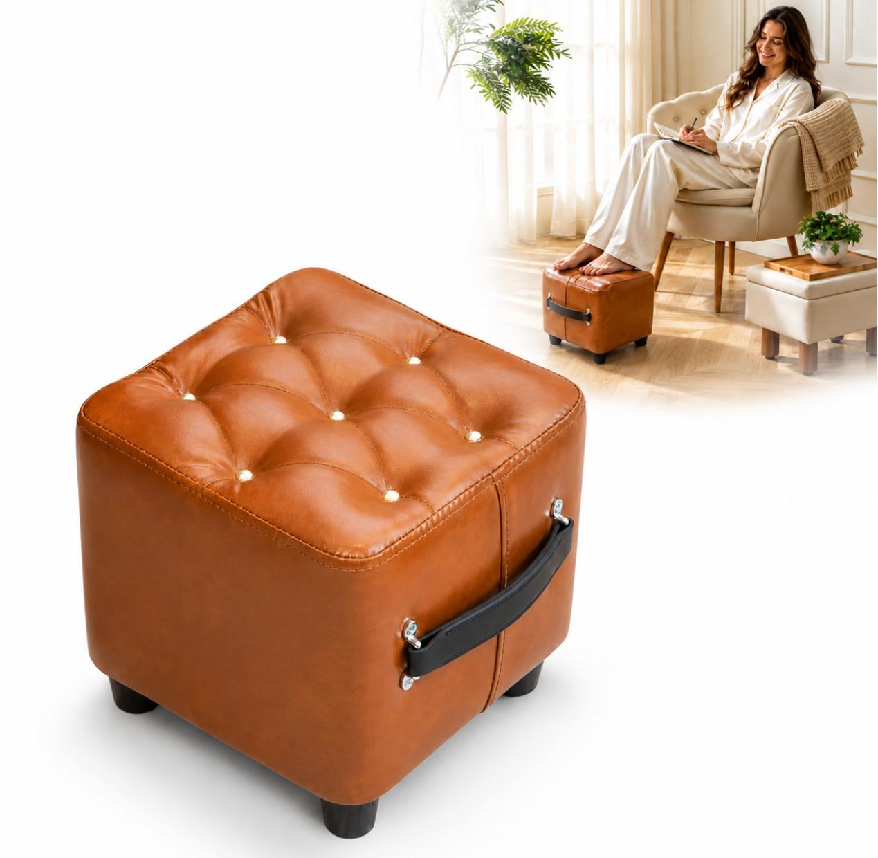 Hocker Fußhocker Sitzhocker Kunstleder Braun 30cm Fußablage Beinstütze Wohnzimmer YaLiva_Decor®