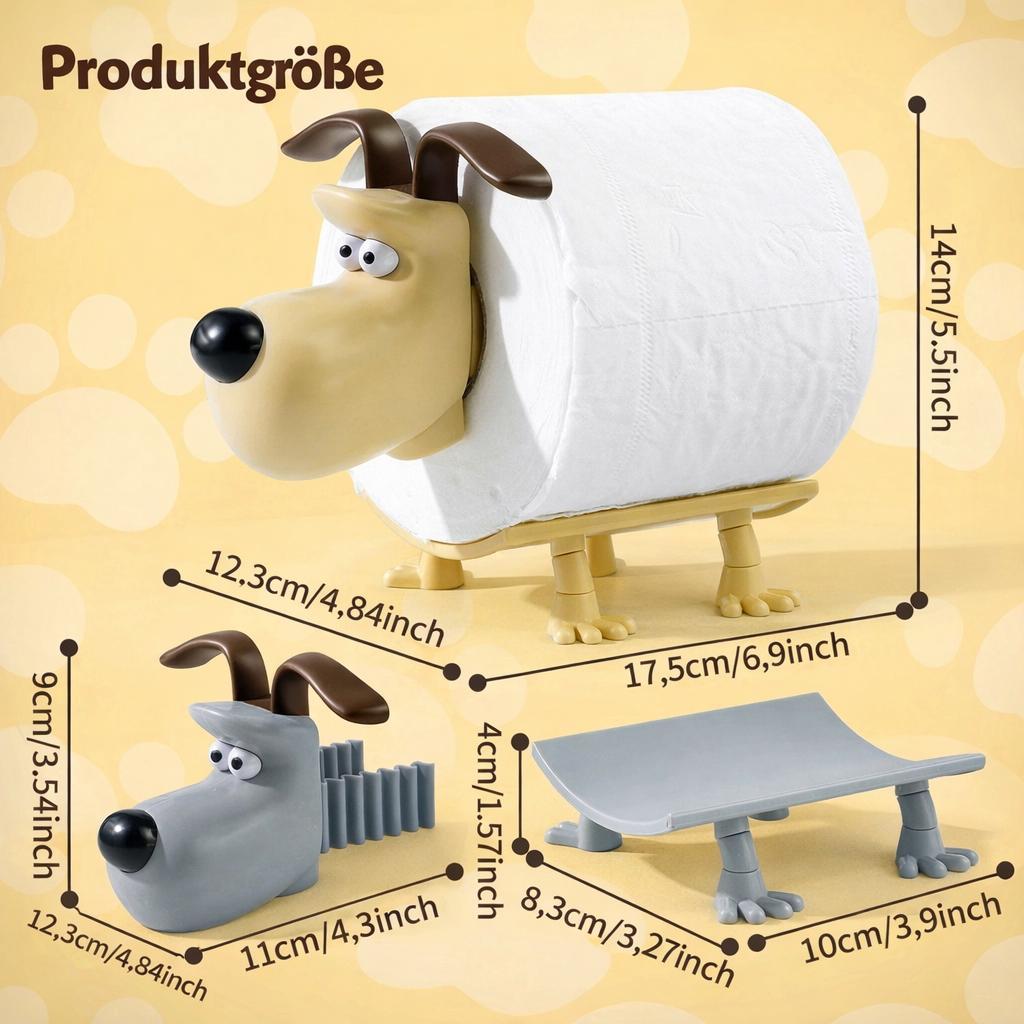 Toilettenpapierhalter Hund Welpe Lustiger WC Rollenhalter Deko Rollenständer für Badezimmer Gäste WC Schwarz