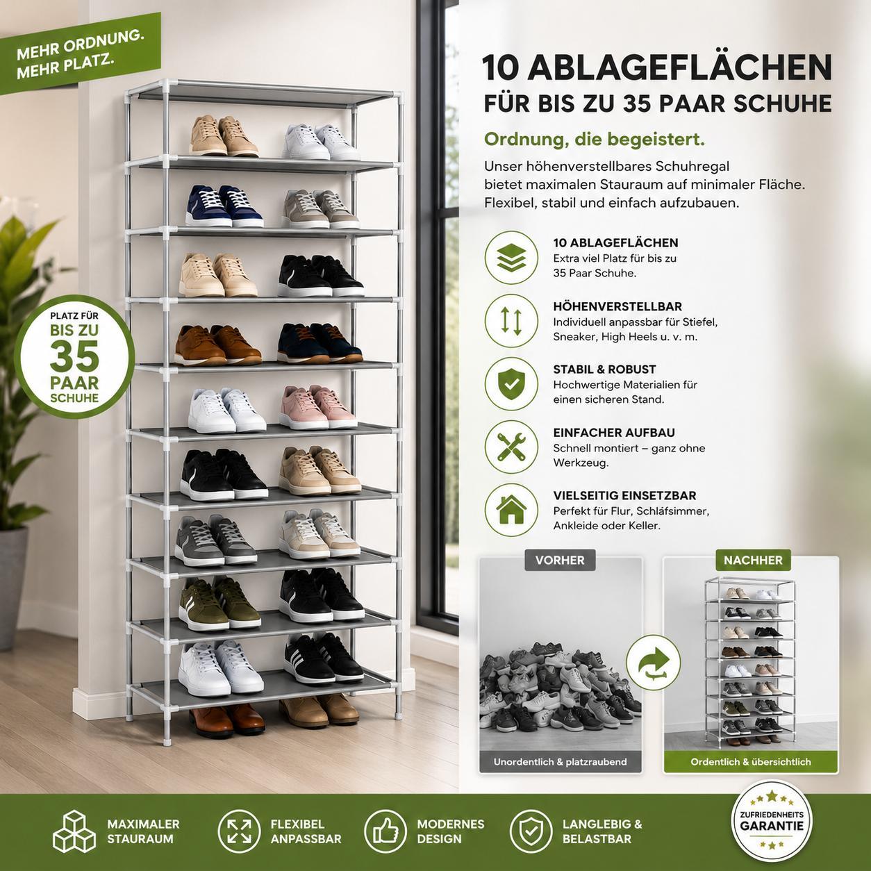Schuhregal Schuhschrank Schuhständer 55x27x155cm Metall Höhenverstellbar bis 35 Paar Schuhe Aufbewahrungssystem YaLiva_Decor®