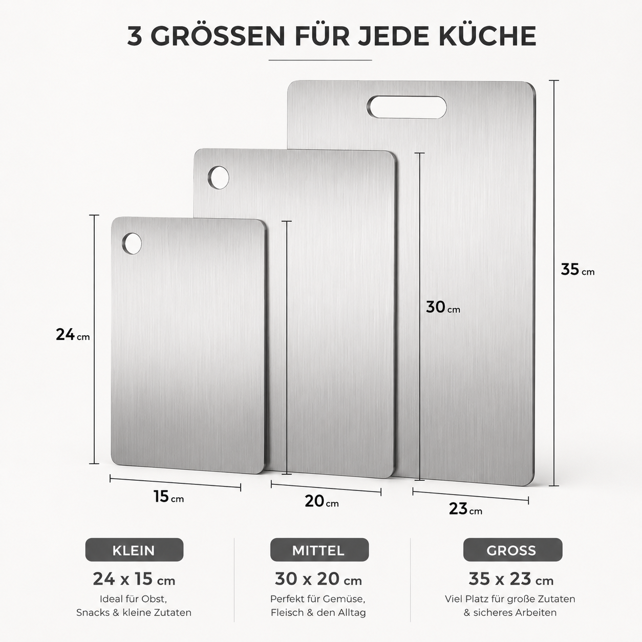 Schneidebretter Set 3 Stück Edelstahl Schneidebrett Küchenbrett klein groß Robustes Schneidbrett Küche Haushalt Lebensmittel Küchenbretter Küchenbrett