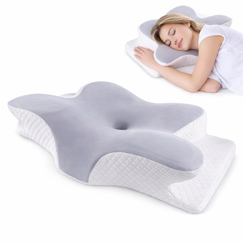 Ergonomisches Nackenkissen & Kopfkissen Hellgrau Memory Foam Orthopädisch