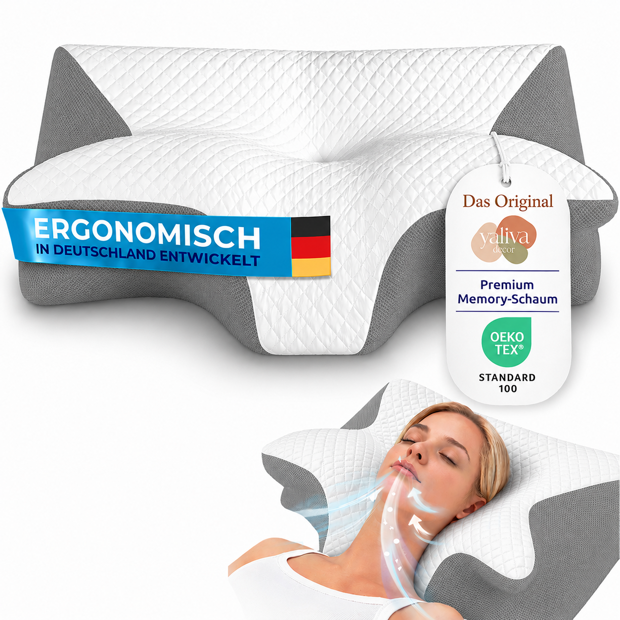 Ergonomisches Nackenkissen Memory Foam Grau