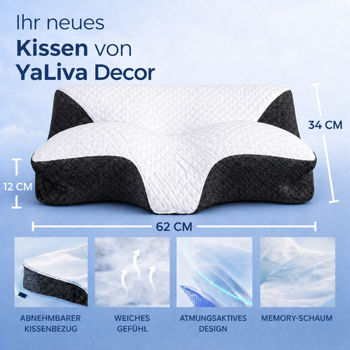 2 Stück Nackenkissen Kopfkissen Ergonomisches Orthopädisches Kissen Gegen Nackenschmerzen Memory Foam Kissen Seitenschläfer 2er Set YaLiva_Decor®