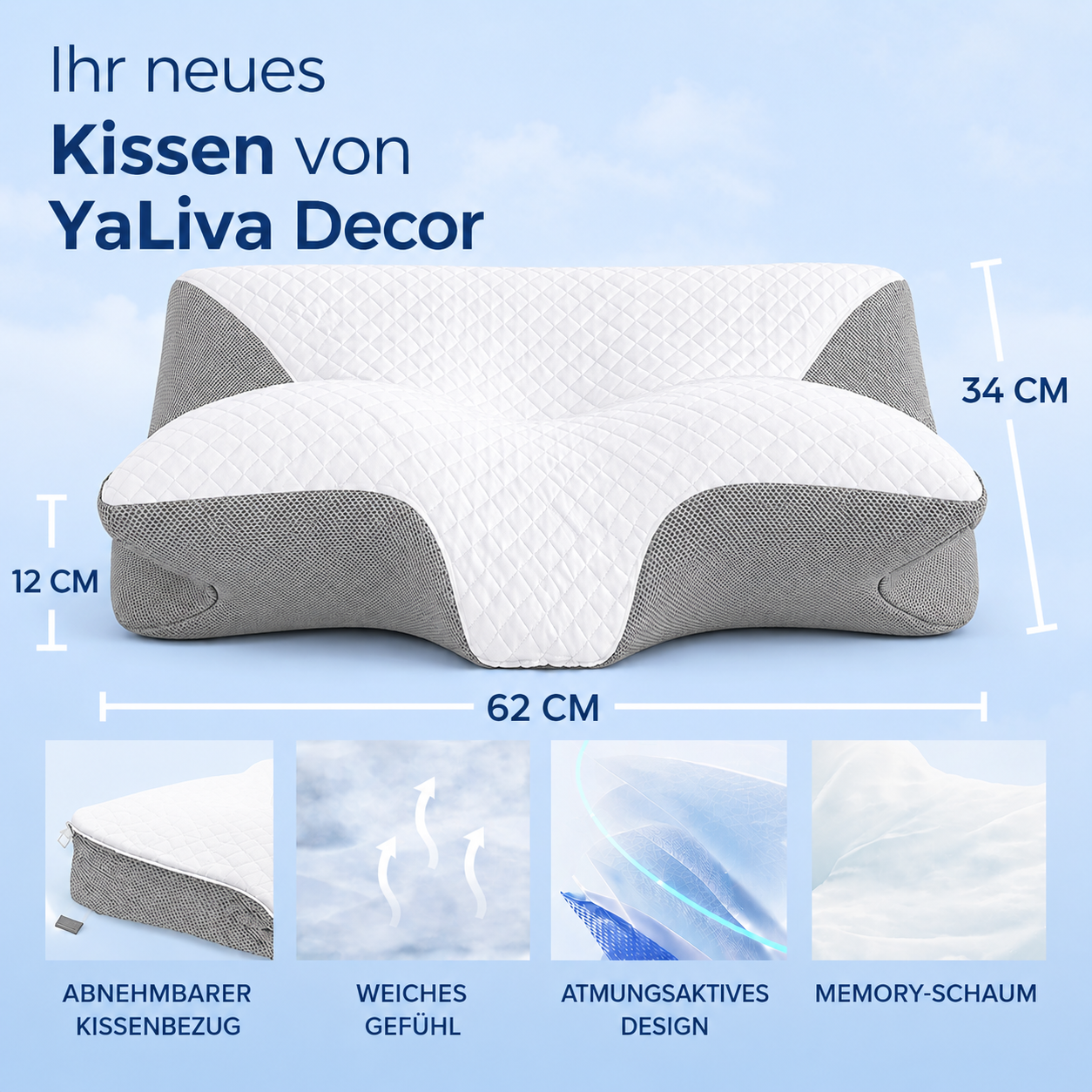 Ergonomisches Nackenkissen Memory Foam Grau