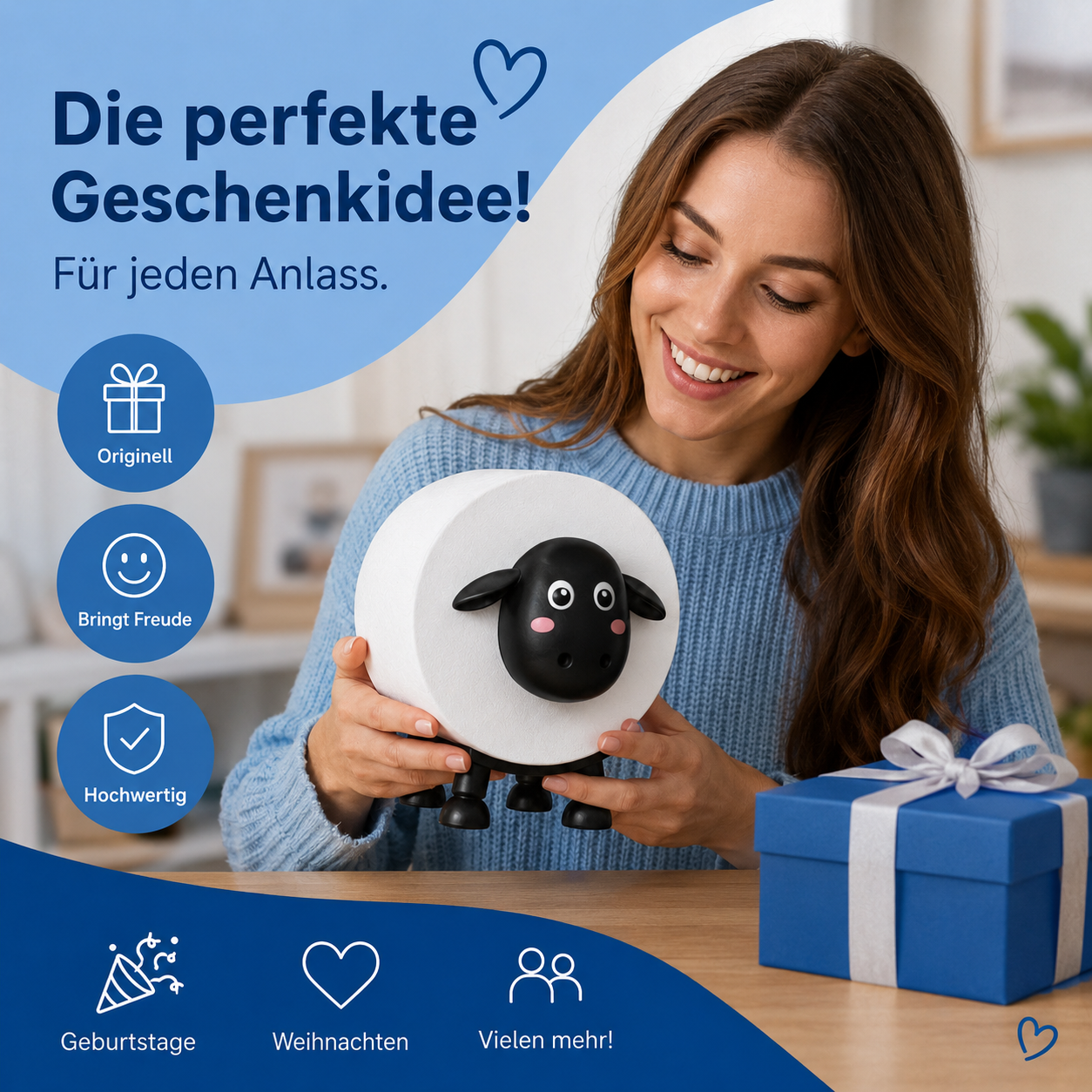 WC Rollenhalter Schaf Lustiger Toilettenpapierhalter 3 Stück für Bad & Gäste-WC | Deko-Rollenständer für 3 Rollen - Kreativer Papierhalter Schwarz