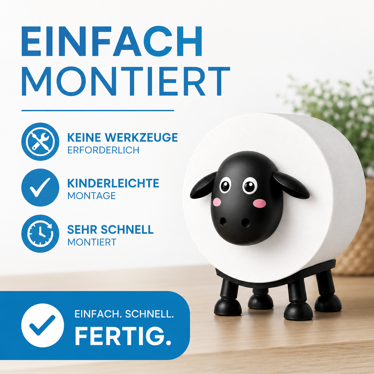 WC Rollenhalter Schaf - Lustiger Toilettenpapierhalter als Deko für Badezimmer | Kreatives Rollenregal in Tierform für 1 Rolle - Schaf Deko schwarz