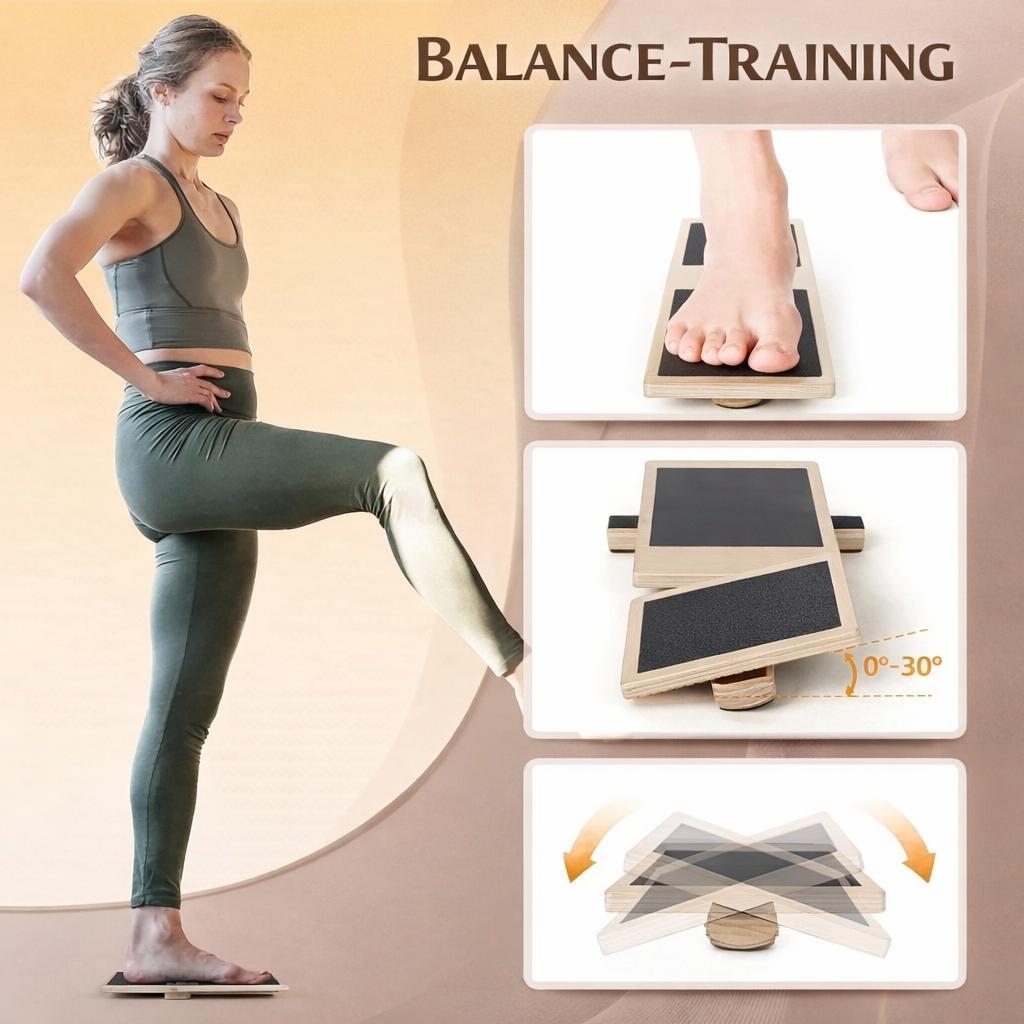 Balance Board Holz Balancegerät l Wackelbrett Physiotherapie Training Gleichgewicht Koordination Fitness Sportgerät Haltungskorrektur Core Training