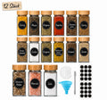 Gewürzgläser Set 12 Stück 120ml mit Deckel Gewürzbehälter Bambus Gewürzstreuer Set mit Aufklebern Marker Trichter Gewürzmühle YaLiva_Decor®