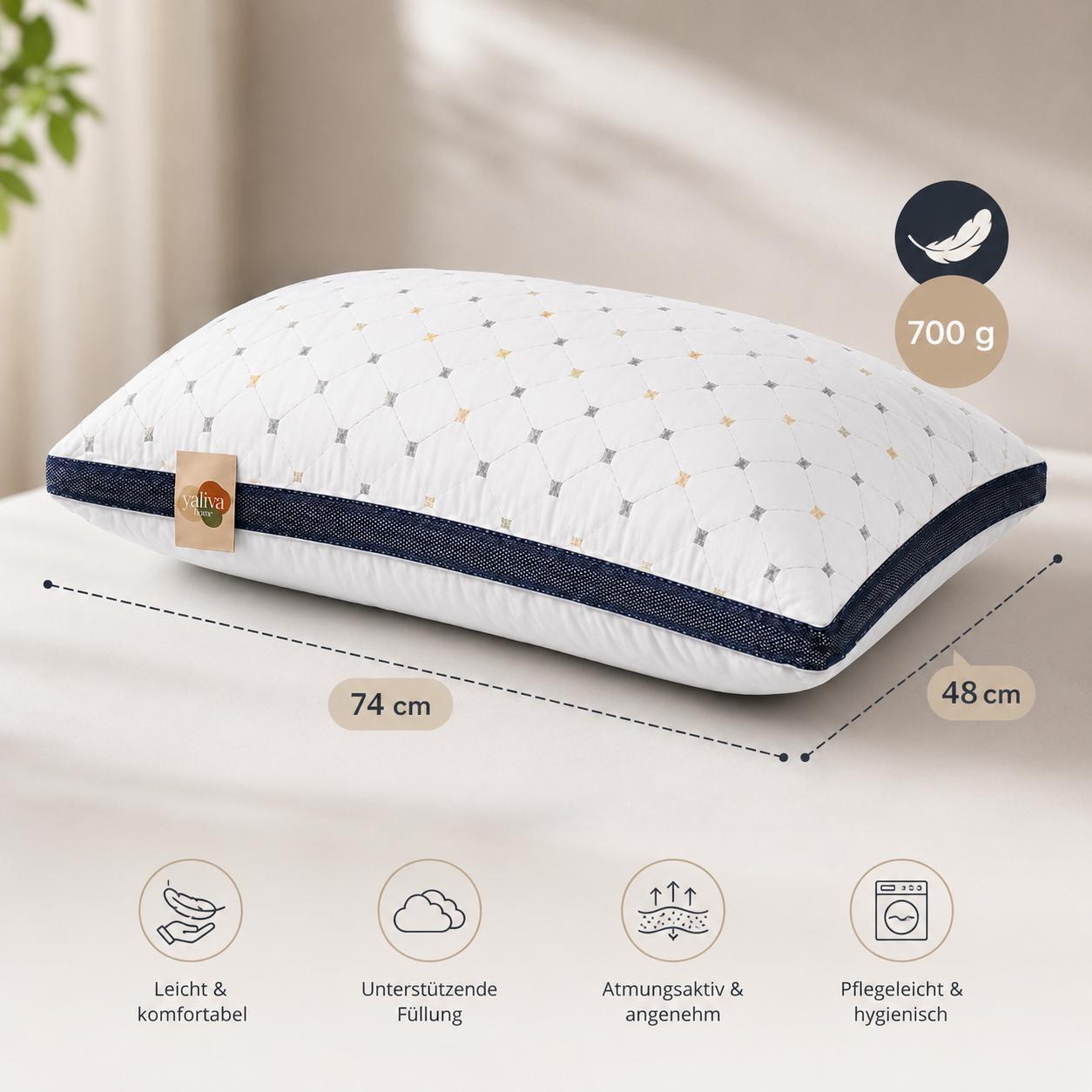 Kopfkissen Set 2 Stück Dreifach Gefüllt Schlafkissen Atmungsaktiv Weiches Kissen 2er Set Komfortkissen Seitenschläfer Bauchschläfer YaLiva_Decor®
