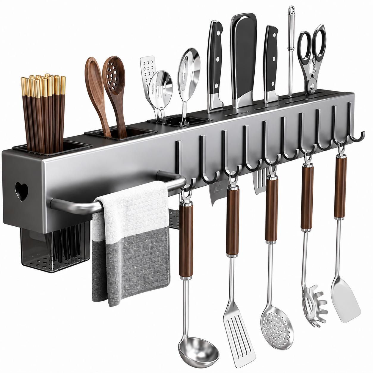 Küchenregal Gewürzregal Küchenorganizer Küchenutensilien Halter Messerhalter mit 10 Haken Wandregal Küche YaLiva_Decor®