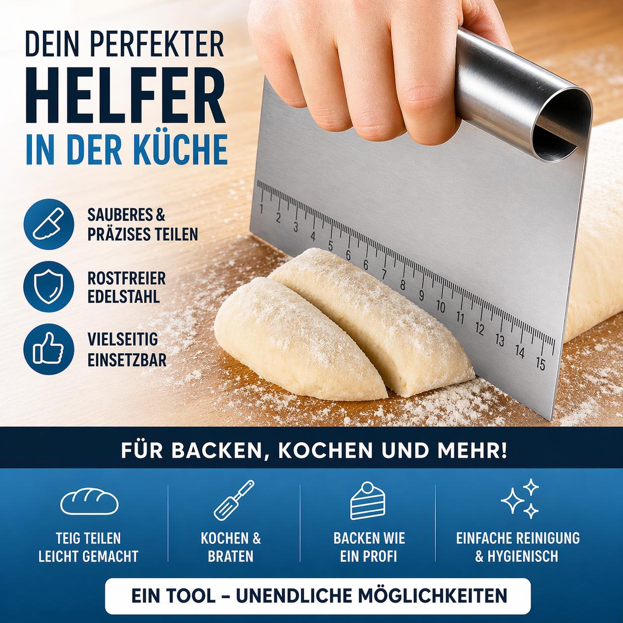 Edelstahl Teigschaber Teigkarte Teigschneider Teigspachtel Teigmesser Küchenhelfer Backzubehör 1 Stück Teigteiler Teigportionierer Teig Cutter