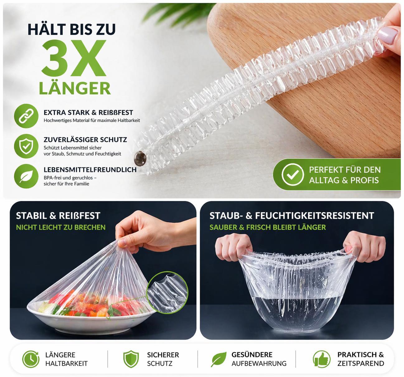 Frischhaltefolie mit Gummizug 200 Stück Elastische Frischhaltefolie Abdeckhauben Duschhauben Stretch Lebensmittel Abdeckung Schüsselabdeckungen