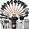 Küchenhelfer Set 48 Teilig Küchenutensilien Kochbesteck Hitzebeständig Schwarz 12 Küchenhelfer mit Reibe Schere Schneebesen YaLiva_Decor®