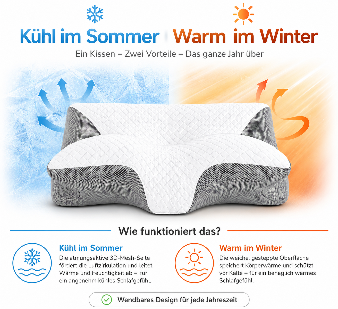 YaLiva_Decor® Ergonomischer Kissenbezug Weiß Grau l Bezug Für Orthopädisches Nackenkissen Ersatzbezug Weich Atmungsaktiv