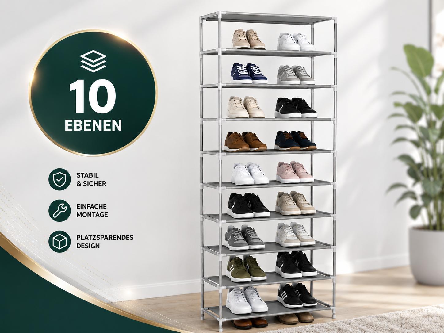 Schuhregal Schuhschrank Schuhständer 55x27x155cm Metall Höhenverstellbar bis 35 Paar Schuhe Aufbewahrungssystem YaLiva_Decor®