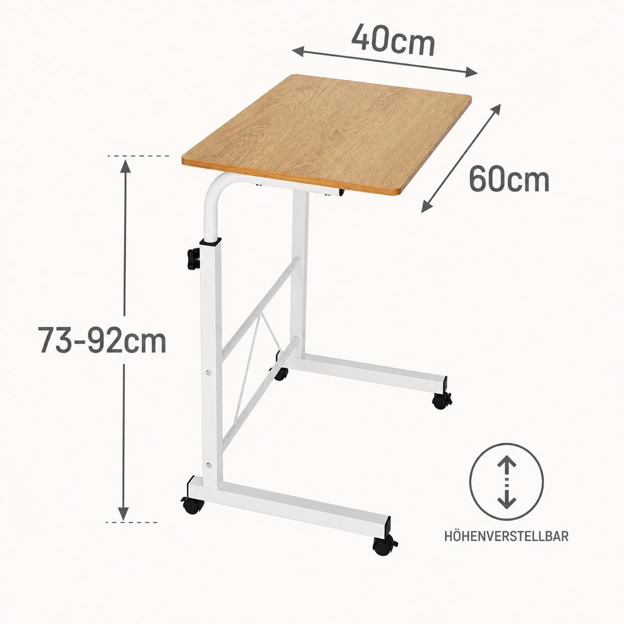 Laptoptisch Mobiler Schreibtisch Höhenverstellbar Beistelltisch 60x40cm Computertisch Notebooktisch mit Rollen Arbeitstisch Schreibtisch YaLiva_Decor®