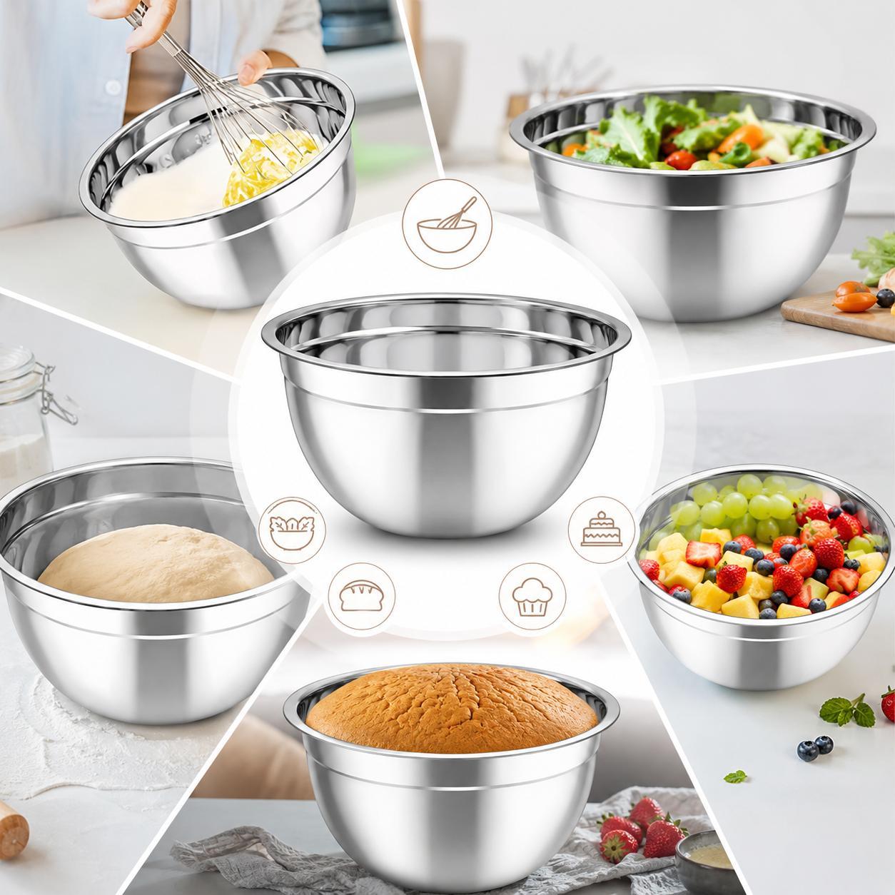 Salatschüssel Set 5 Stück Edelstahl Schüssel mit Deckel 19 Teilig Rührschüsseln Set Küchenschüsseln Schüsseln mit Zubehör YaLiva_Decor®