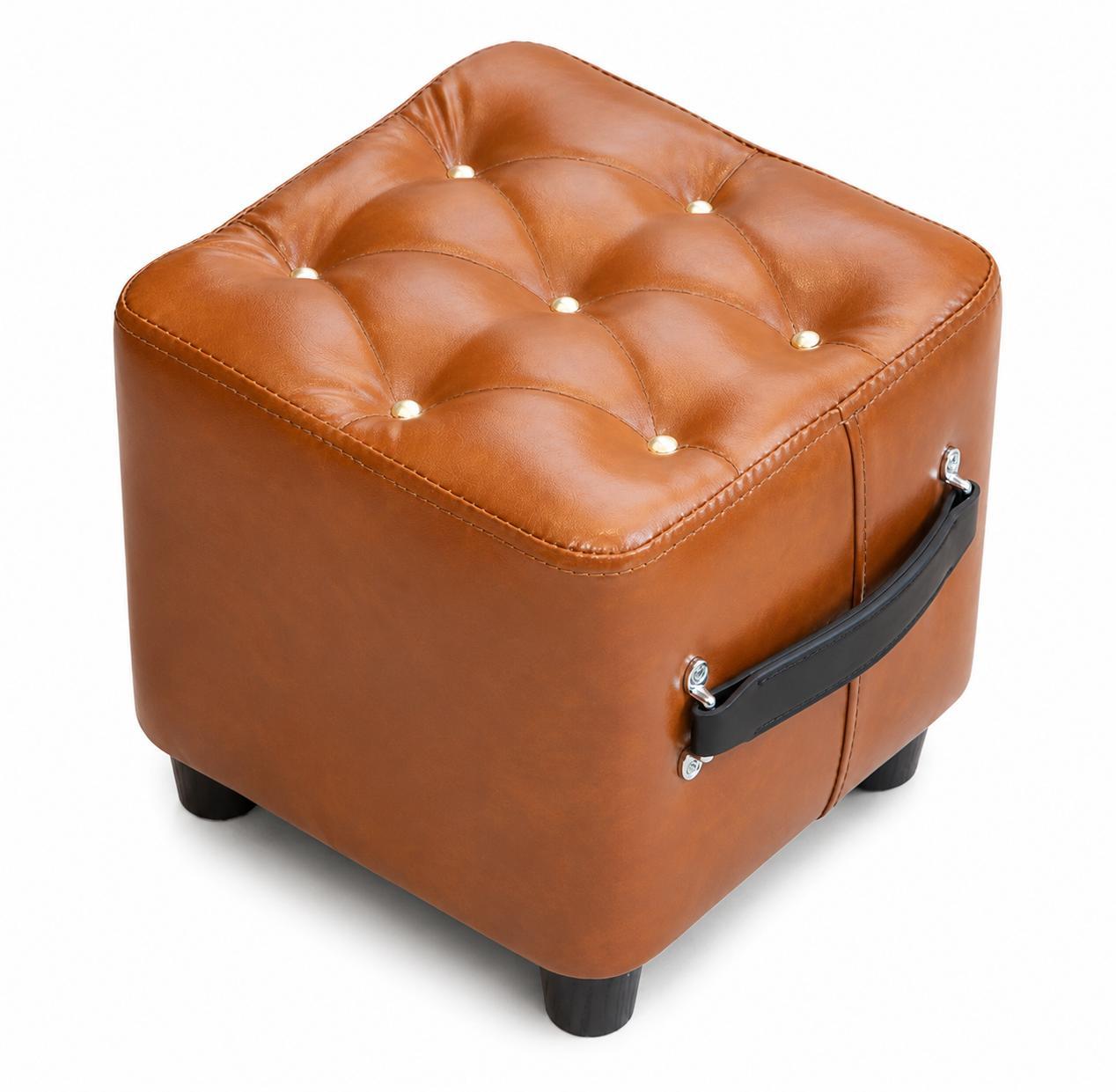 Hocker Fußhocker Sitzhocker Kunstleder Braun 30cm Fußablage Beinstütze Wohnzimmer YaLiva_Decor®